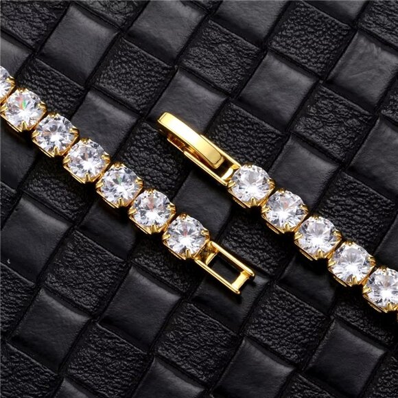 ⭐ Large 22" Diamond  Hip-Hop Chain With 5mm Diamonds 18k Yellow Gold Pltd ⭐ - Picture 5 of 7